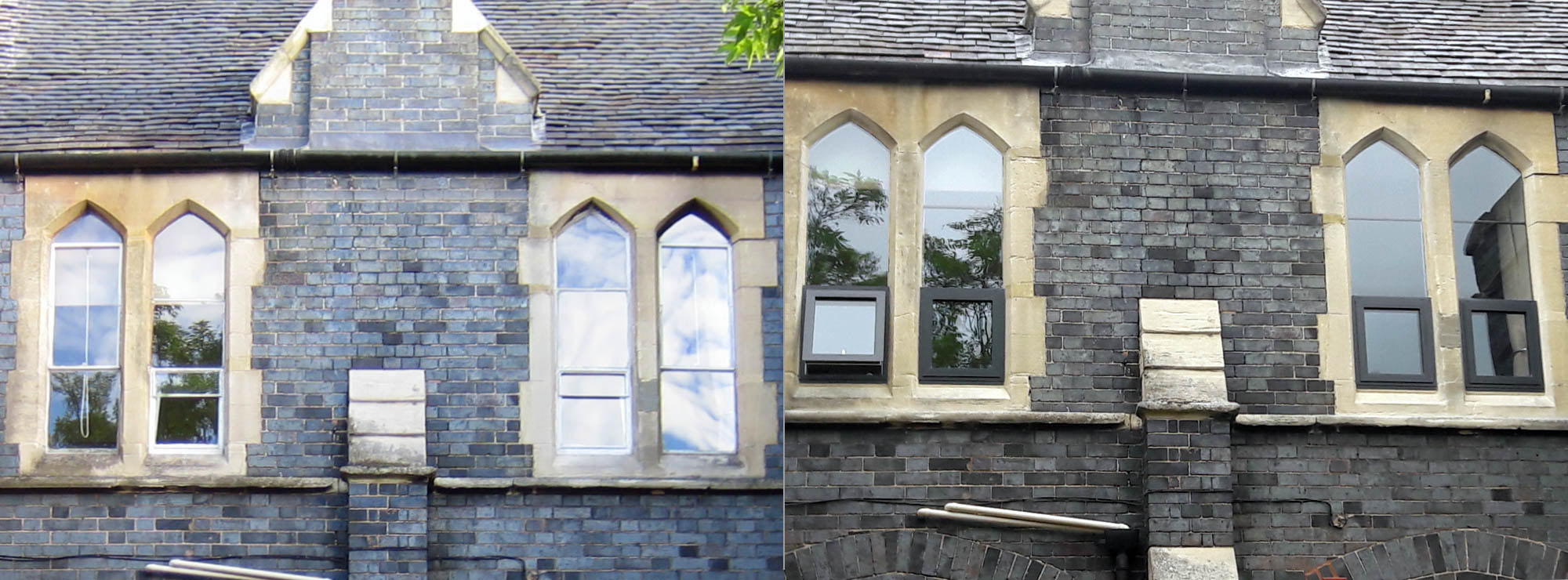 <strong>Period property in Shropshire.</strong>Replacement of steel windows with aluminium and single stone glazed lights with double glazed units.