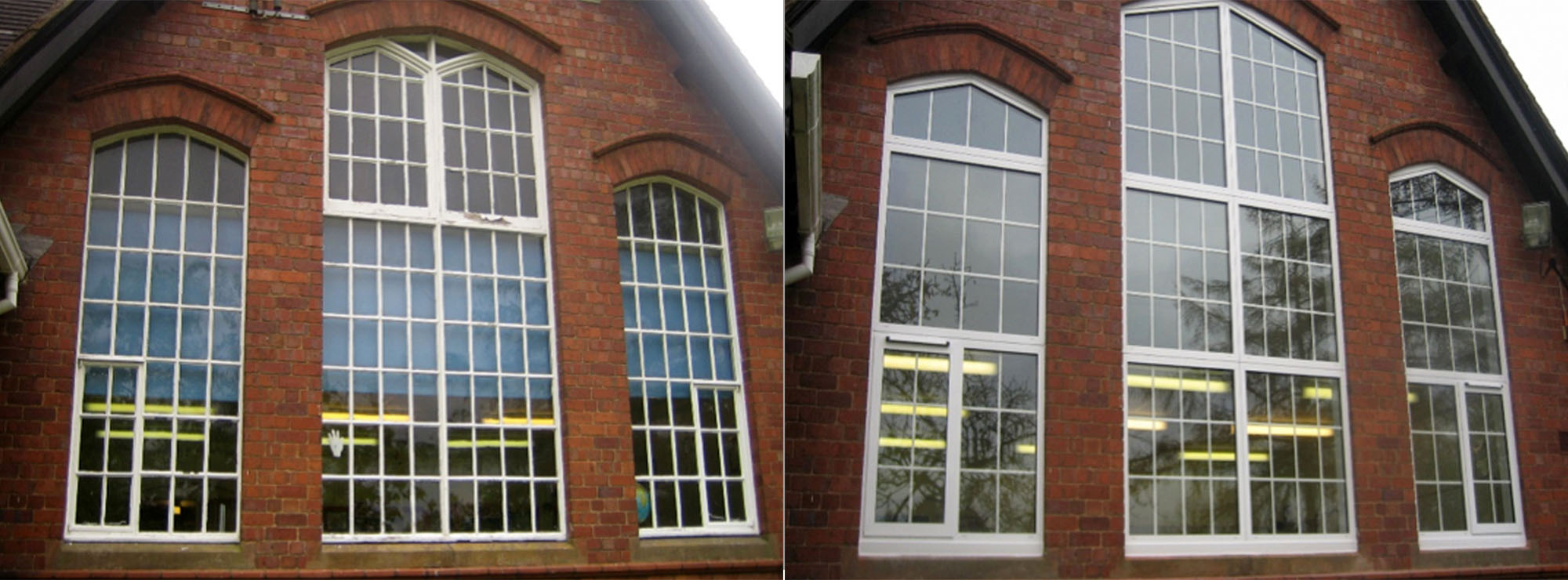 <strong>Church of England Primary School in Worcestershire.</strong>Replacement steel windows and timber doors with white commercial aluminium.